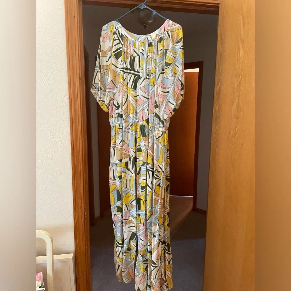 Lane Bryant Tropical Leaf Print Maxi Dress in Yellow, Pink, Olive, White